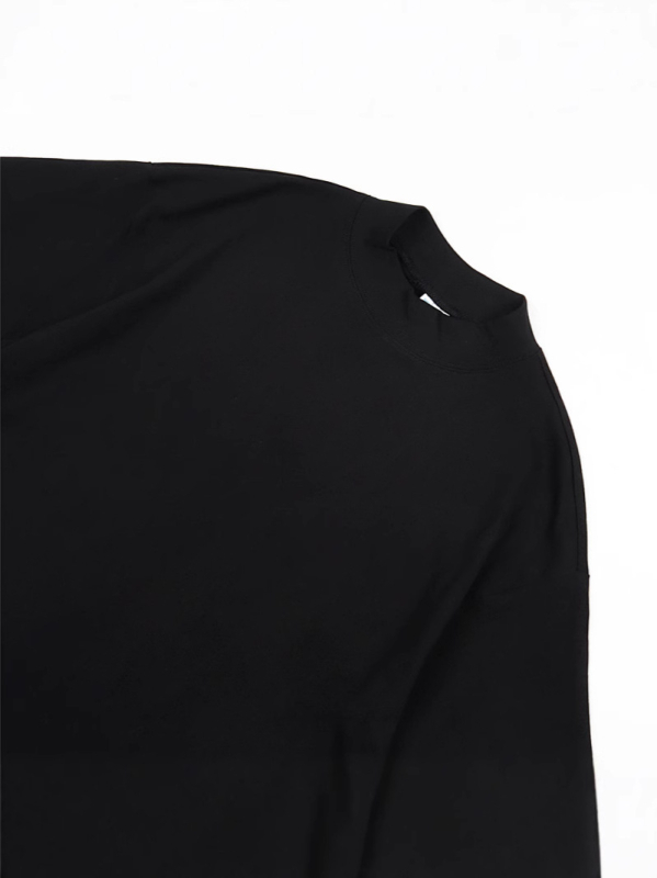 Yohji Yamamoto-stílusú férfi póló, félmagas gallér, laza szabás, rövid ujjú, ice-silk és pamut keveréke