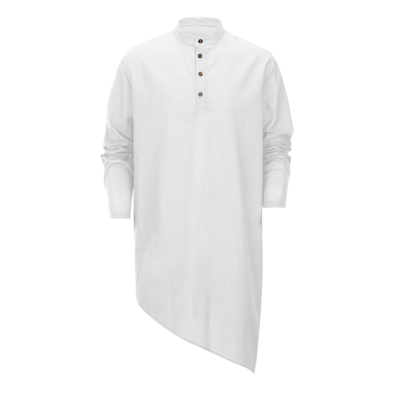 Cămașă de bărbați cu guler înalt, lungime medie, tiv asimetric, mâneci lungi largi, stil casual multicolor