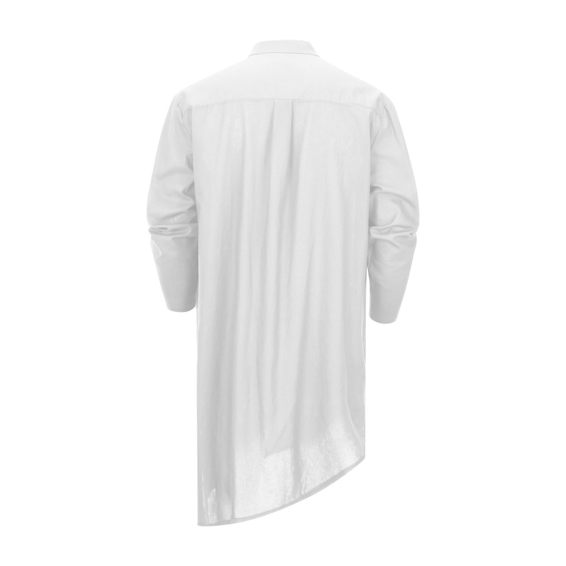 Cămașă de bărbați cu guler înalt, lungime medie, tiv asimetric, mâneci lungi largi, stil casual multicolor