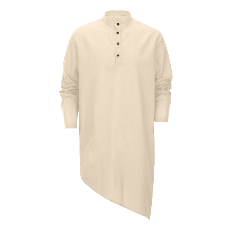 Cămașă de bărbați cu guler înalt, lungime medie, tiv asimetric, mâneci lungi largi, stil casual multicolor