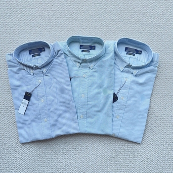 Camisa bărbătească în dungi, mâneci lungi, broderie cu logo ponei, guler cu nasturi, stil casual de afaceri