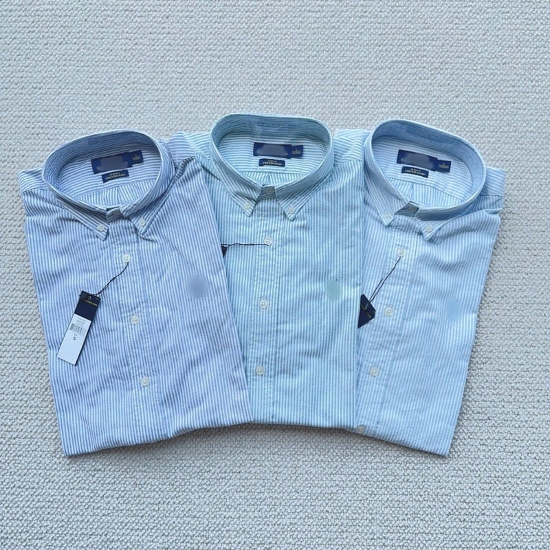 Camisa bărbătească în dungi, mâneci lungi, broderie cu logo ponei, guler cu nasturi, stil casual de afaceri