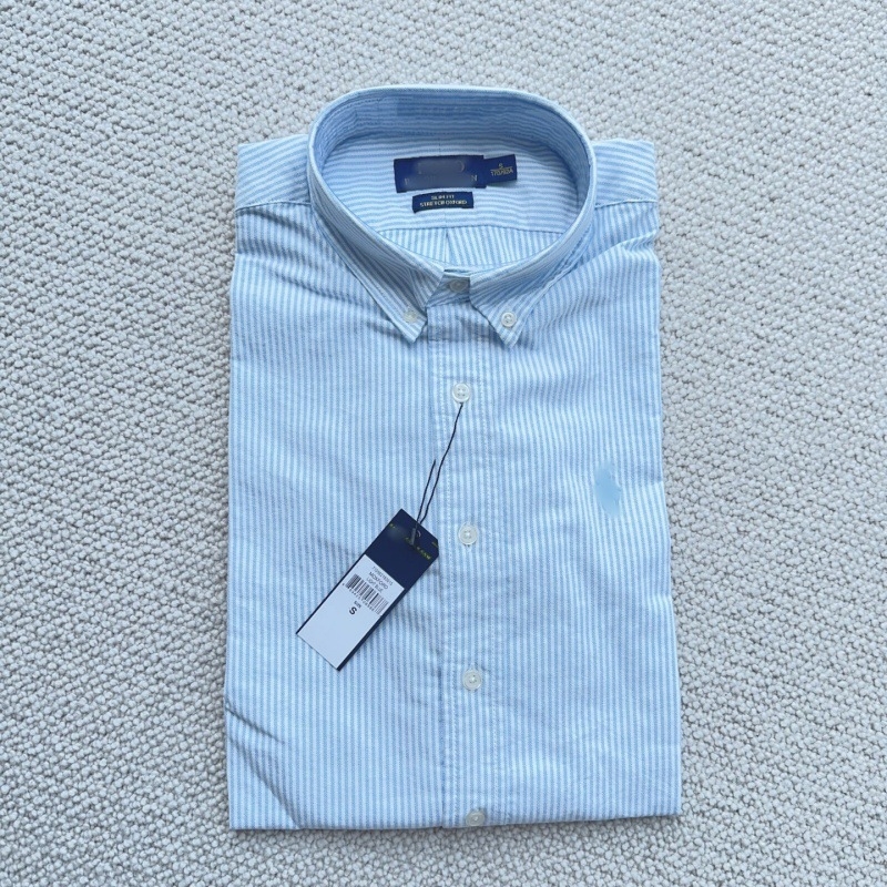 Camisa bărbătească în dungi, mâneci lungi, broderie cu logo ponei, guler cu nasturi, stil casual de afaceri