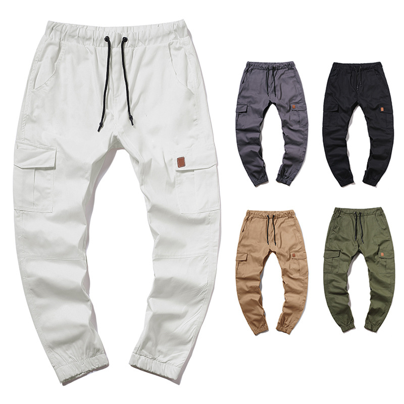 Pánske pracovné nohavice cargo na všetky štyri sezóny, voľný strih, štýl joggers, plus size, zo 100 % bavlny.