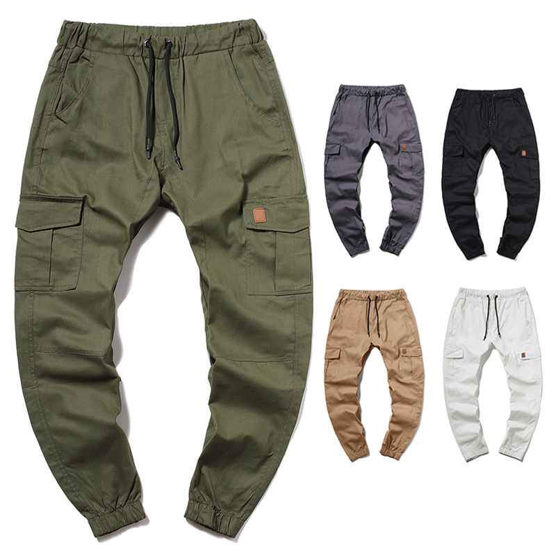 Pánske pracovné nohavice cargo na všetky štyri sezóny, voľný strih, štýl joggers, plus size, zo 100 % bavlny.