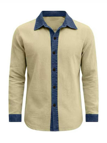 Cămașă bărbați cu mâneci lungi, rever color-block, stil casual de toamnă
