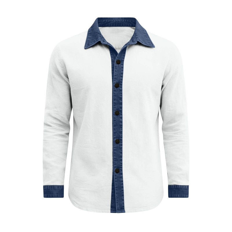 Cămașă bărbați cu mâneci lungi, rever color-block, stil casual de toamnă