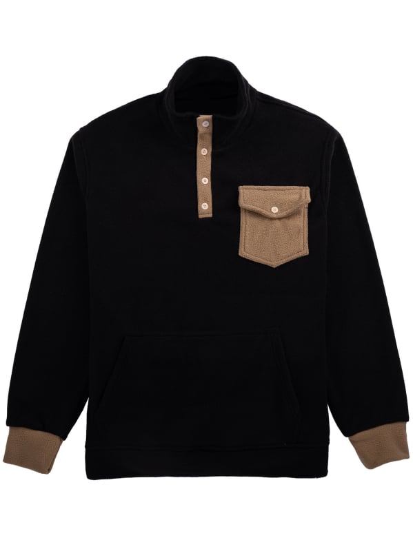 Férfi polár fleece polo felső, magas gallér, félgombos, hosszú ujjú, taktikai zsebek, kockás mintázat