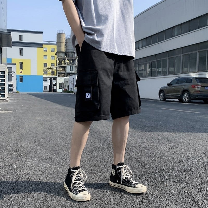 Pánske letné pracovné šortky v japonskom štýle, viacvreckové, rovné, skrátené ležérne šortky