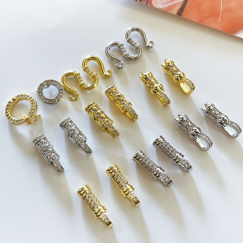 Négyszögletes gyémánt gomb Buddha amulettláncához, mikró-bevéselt gyémánt, 925 ezüst, aranyozott ékszer kiegészítő