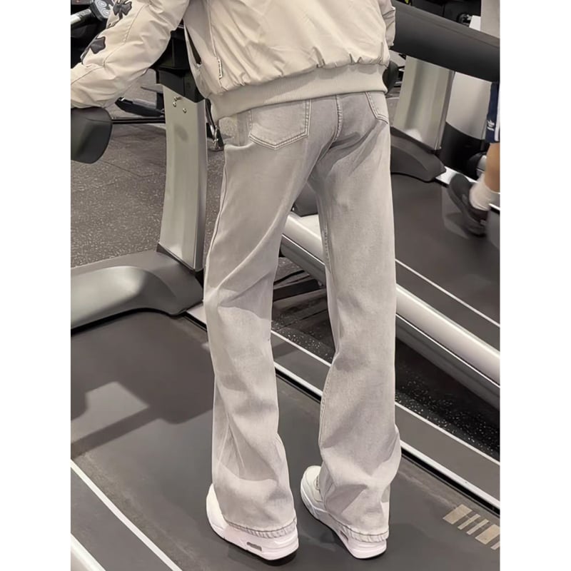 Blugi negri din denim pentru bărbați, croială dreaptă, slim, talie înaltă, ușoară evazare la partea de jos