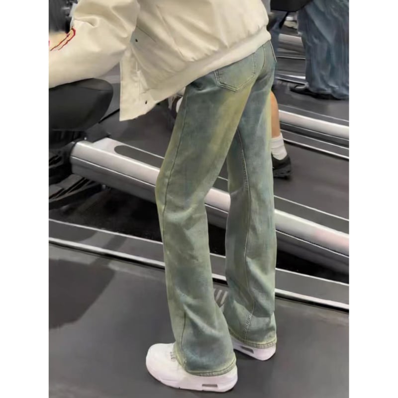 Blugi negri din denim pentru bărbați, croială dreaptă, slim, talie înaltă, ușoară evazare la partea de jos