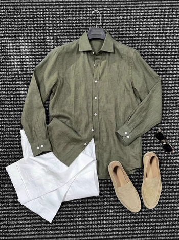 Cămașă din in în stil franțuzesc, lux, cu mânecă lungă, pentru bărbați, casual-business, culoare solidă, respirabilă, primăvară-vară