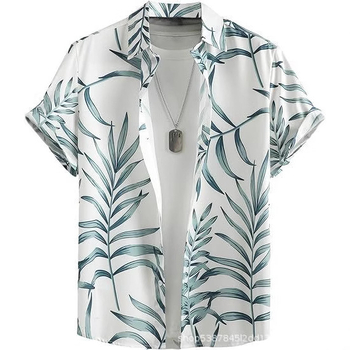 Cămașă bărbătească hawaiană cu mânecă scurtă și guler înalt, stil casual, imprimeu floral, calitate înaltă, vara 2025