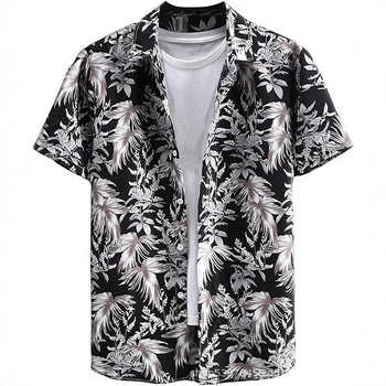 Cămașă bărbătească hawaiană cu mânecă scurtă și guler înalt, stil casual, imprimeu floral, calitate înaltă, vara 2025