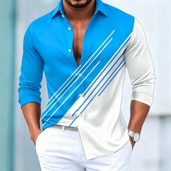 Cămașă de bărbați în dungi contrastante, mâneci lungi, stil european-american, croială slim casual, 15 culori