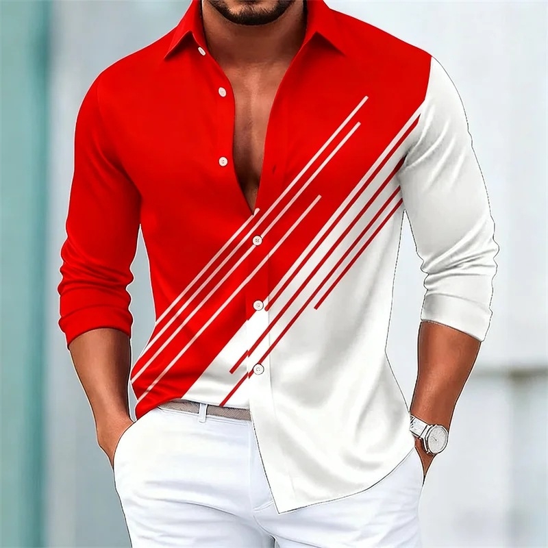 Cămașă de bărbați în dungi contrastante, mâneci lungi, stil european-american, croială slim casual, 15 culori