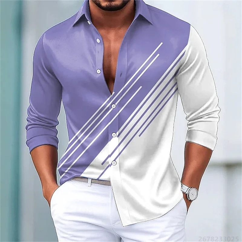 Cămașă de bărbați în dungi contrastante, mâneci lungi, stil european-american, croială slim casual, 15 culori