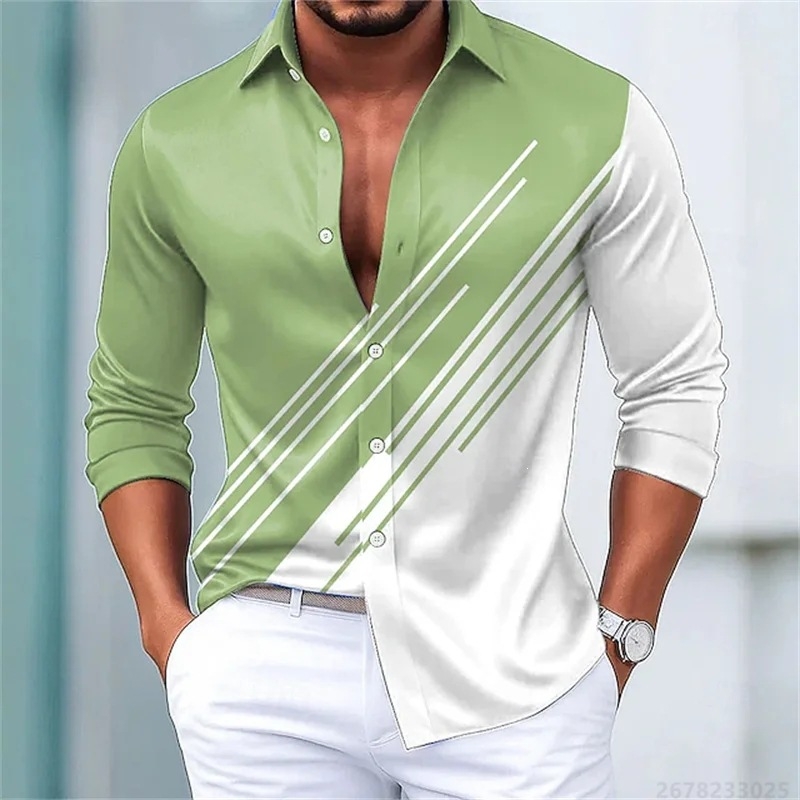 Cămașă de bărbați în dungi contrastante, mâneci lungi, stil european-american, croială slim casual, 15 culori