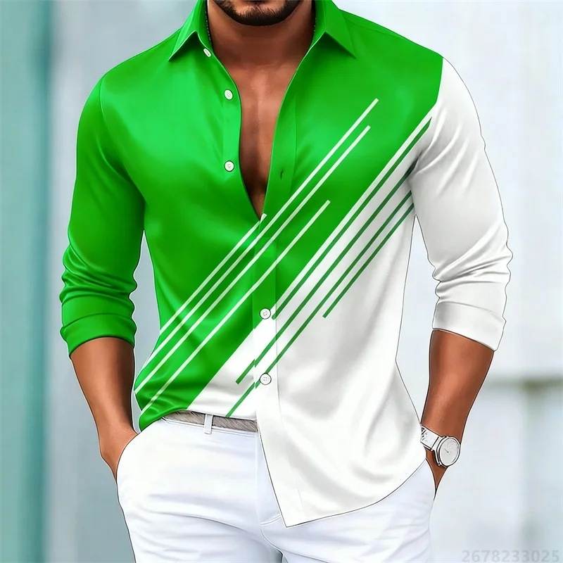 Cămașă de bărbați în dungi contrastante, mâneci lungi, stil european-american, croială slim casual, 15 culori