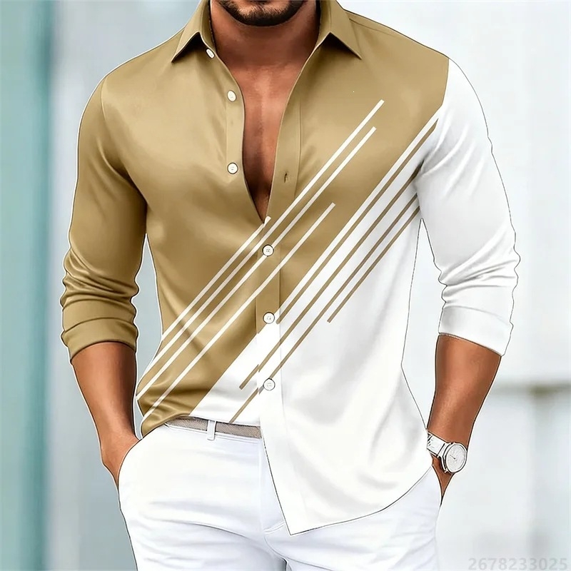 Cămașă de bărbați în dungi contrastante, mâneci lungi, stil european-american, croială slim casual, 15 culori