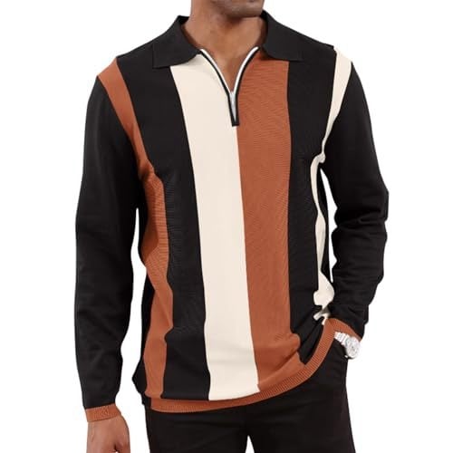 Ανδρικό πουκάμισο πόλο με βίντατζ ρίγες, πλεκτό, casual στενή γραμμή για γκολφ