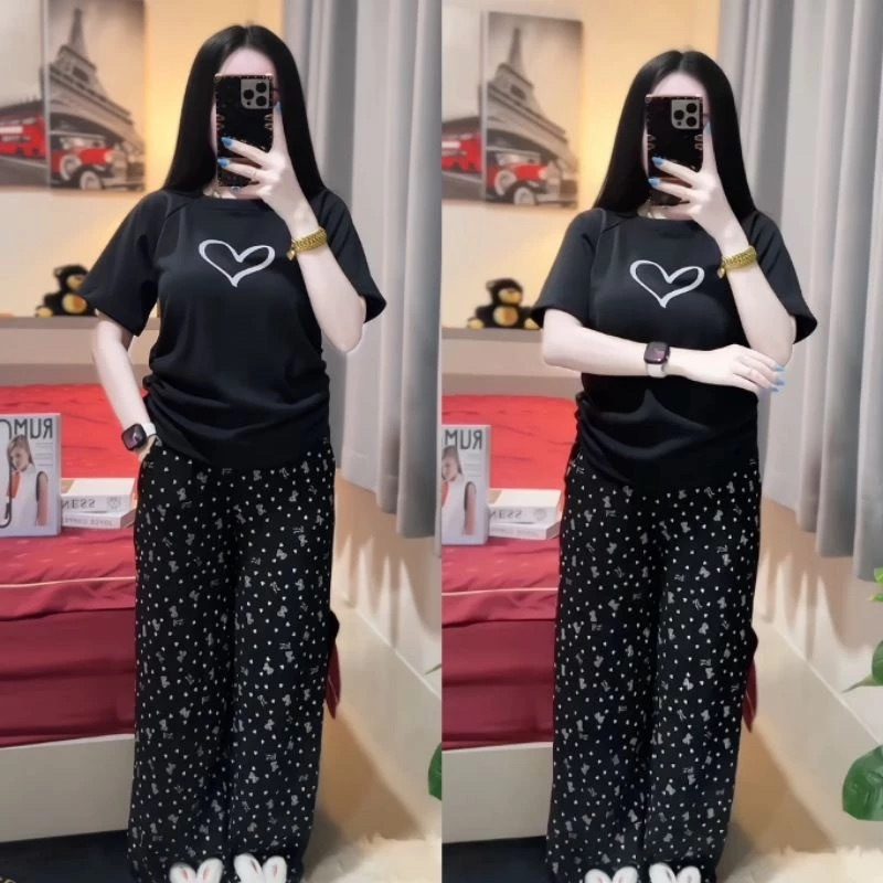 Női nyári casual két darabos készlet Southeast Asia ihletésével: nyomtatott cropped felső és széles lábú nadrág, plusz méret