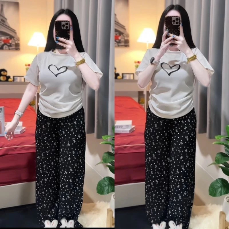 Női nyári casual két darabos készlet Southeast Asia ihletésével: nyomtatott cropped felső és széles lábú nadrág, plusz méret