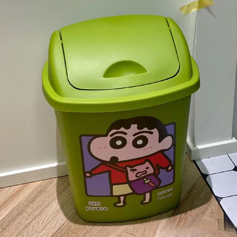 Crayon Shin-Chan κάδος απορριμμάτων με γλυκό σχέδιο καρτούν και αυτοκόλλητα, κουζίνα και σαλόνι, ανοξείδωτο ατσάλι, με πετάλι, τετράγωνος, χωρητικότητα κάτω από 4 L