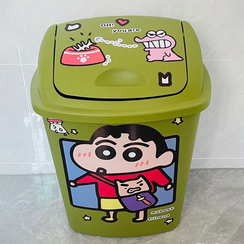 Crayon Shin-Chan κάδος απορριμμάτων με γλυκό σχέδιο καρτούν και αυτοκόλλητα, κουζίνα και σαλόνι, ανοξείδωτο ατσάλι, με πετάλι, τετράγωνος, χωρητικότητα κάτω από 4 L