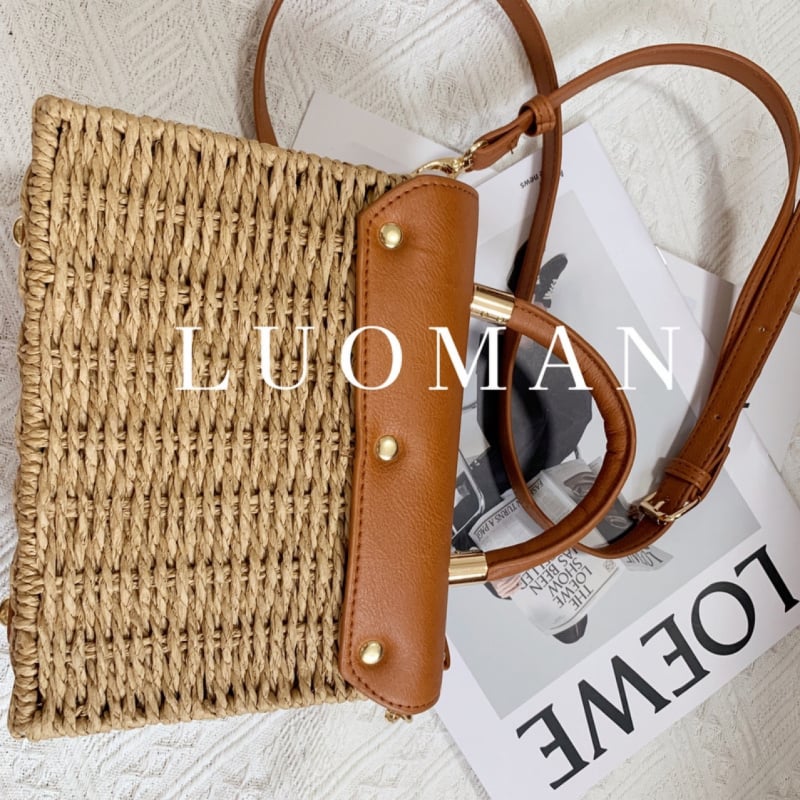 Retro pleteni kvadratna torba od slame, svestrana modna torba za plažu s naramenicom