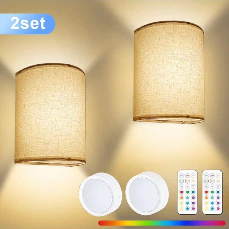 Lampă de perete pentru dormitor, cu baterie, RGB, trei temperaturi de culoare, fără cablu