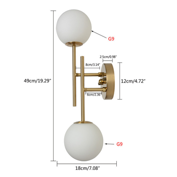 Lampa de perete crem în cu glob de sticlă, brațe duble și capete duble, design modern minimalist pentru dormitor, hol și birou
