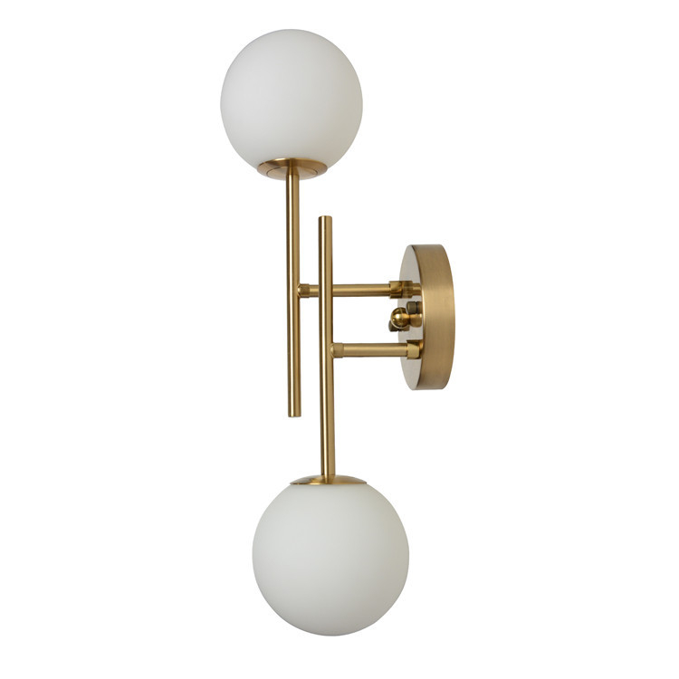 Lampa de perete crem în cu glob de sticlă, brațe duble și capete duble, design modern minimalist pentru dormitor, hol și birou