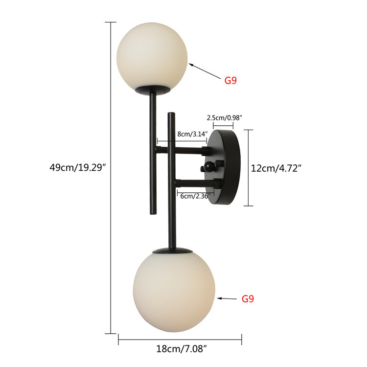 Lampa de perete crem în cu glob de sticlă, brațe duble și capete duble, design modern minimalist pentru dormitor, hol și birou