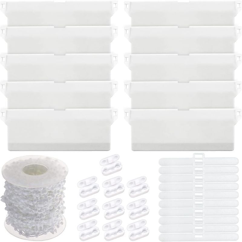 127 mm základná doska, 10 korálok, 10 m spojovacích praciek, 10 visačiek, príslušenstvo na záclonovú koľajnicu