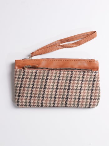 Portofel lung cu fermoar dublu, în stil Houndstooth retro, pentru depozitare telefon, capacitate mare, unisex