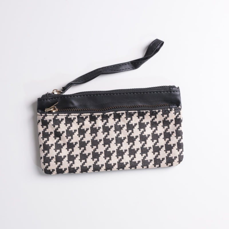 Portofel lung cu fermoar dublu, în stil Houndstooth retro, pentru depozitare telefon, capacitate mare, unisex