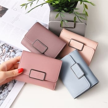 Portofel pentru femei, mic, design minimalist cu model pătrat, stil coreean