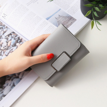 Portofel pentru femei, mic, design minimalist cu model pătrat, stil coreean