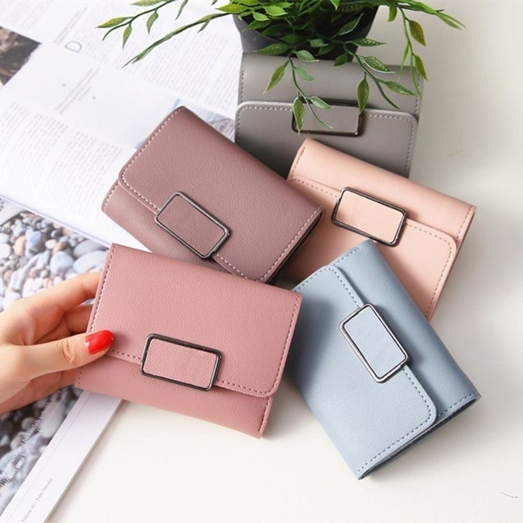 Portofel pentru femei, mic, design minimalist cu model pătrat, stil coreean