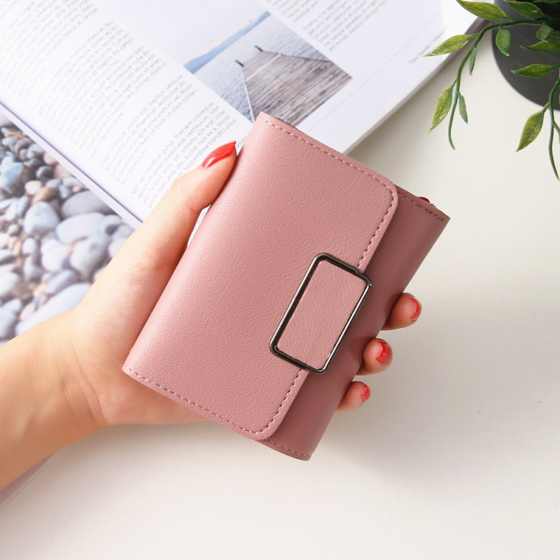 Portofel pentru femei, mic, design minimalist cu model pătrat, stil coreean