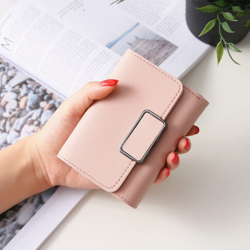 Portofel pentru femei, mic, design minimalist cu model pătrat, stil coreean