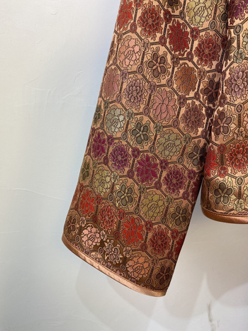 Jachetă-cardigan din mătase cu brocart floral, pentru femei, toamna 2025, mâneci lungi, croială lejeră, guler contrastant, stil vintage elegant