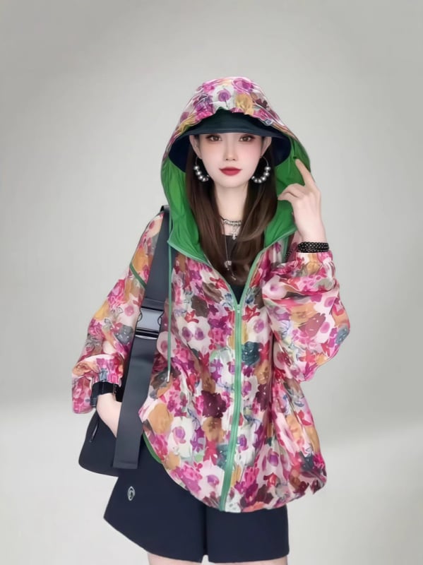 Geacă scurtă de protecție solară, plus size, cu design color-block, stil european, potrivită pentru activități în aer liber, protecție UV