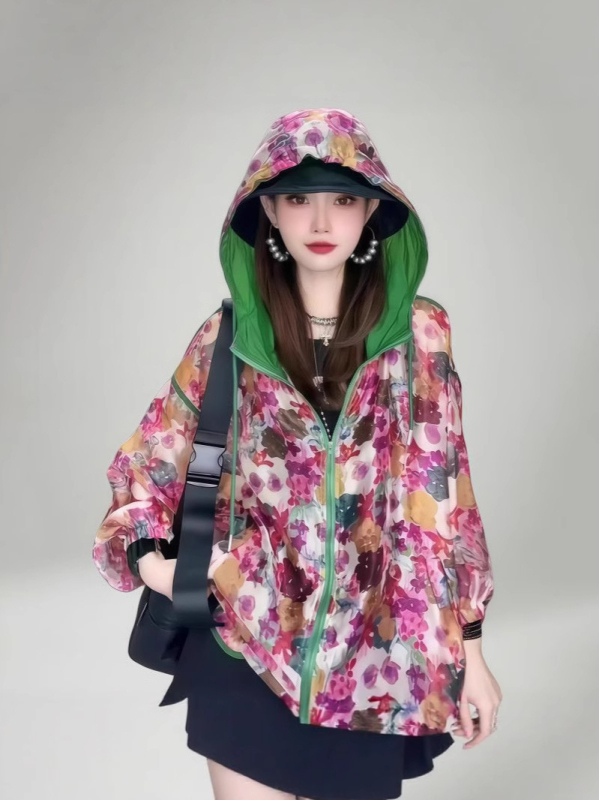 Geacă scurtă de protecție solară, plus size, cu design color-block, stil european, potrivită pentru activități în aer liber, protecție UV