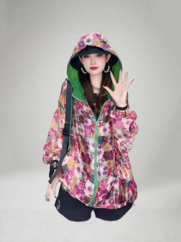 Geacă scurtă de protecție solară, plus size, cu design color-block, stil european, potrivită pentru activități în aer liber, protecție UV
