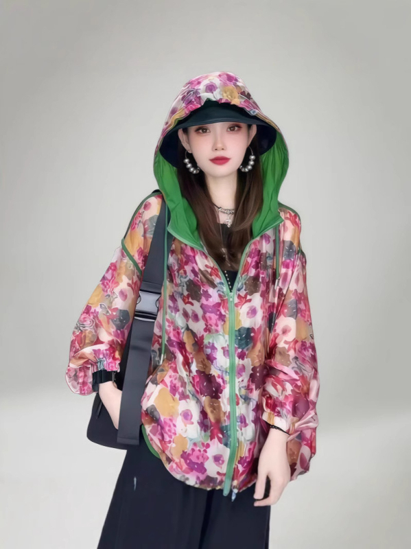 Geacă scurtă de protecție solară, plus size, cu design color-block, stil european, potrivită pentru activități în aer liber, protecție UV