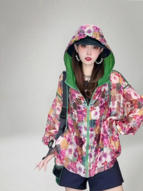 Geacă scurtă de protecție solară, plus size, cu design color-block, stil european, potrivită pentru activități în aer liber, protecție UV