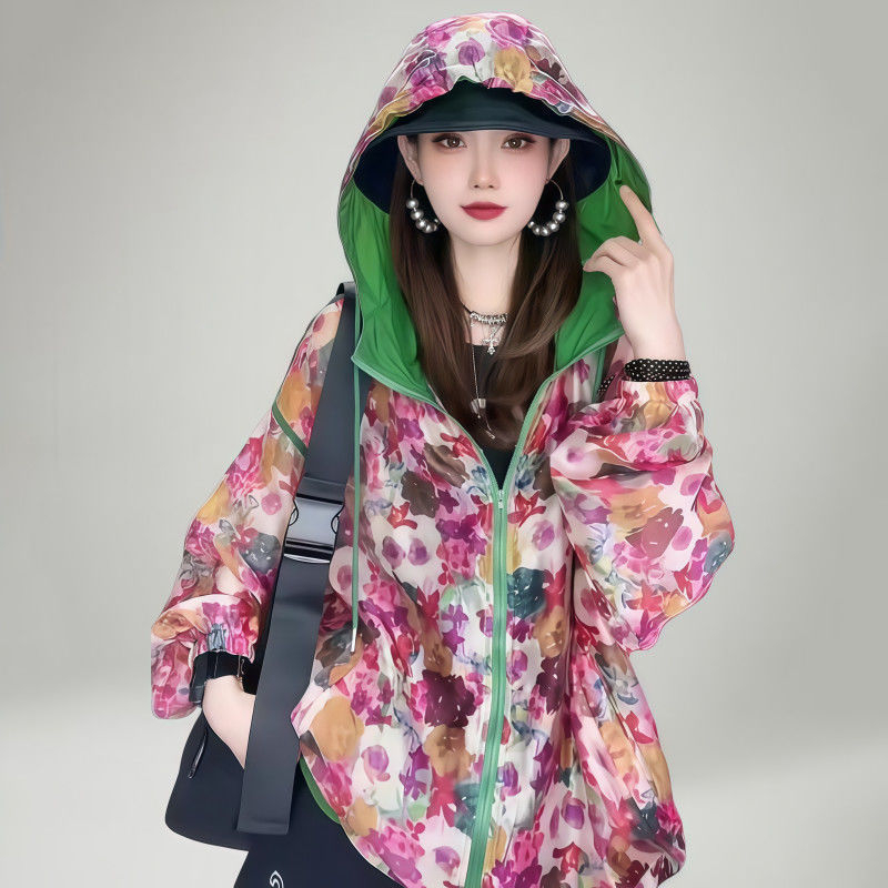 Geacă scurtă de protecție solară, plus size, cu design color-block, stil european, potrivită pentru activități în aer liber, protecție UV